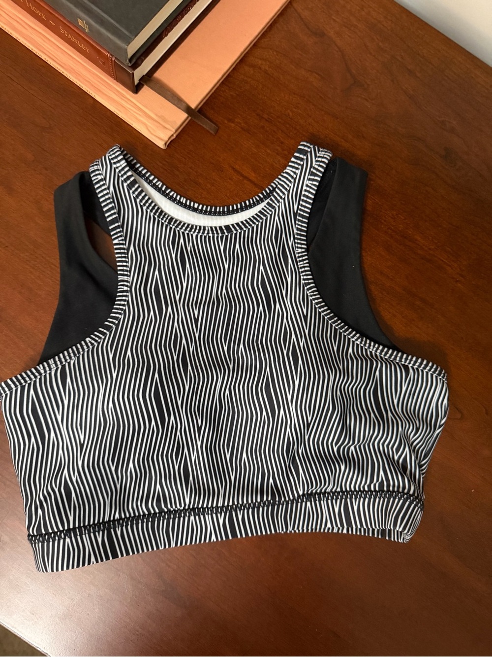 MPG Black Sports Bra with White Striped Trim